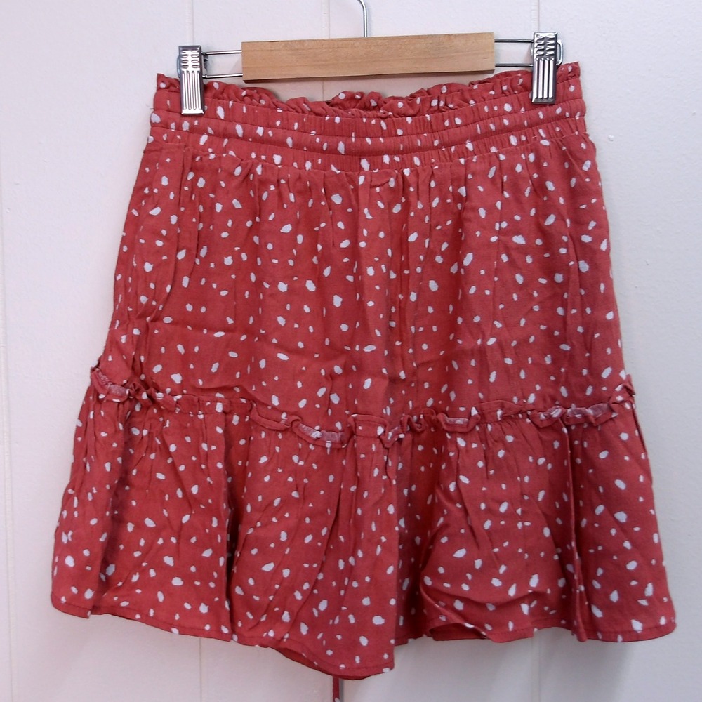 Tiered Mini Skirt White Dot Print Elastic Waist Summer Casual Cute Women S #8015 - Picture 3 of 5